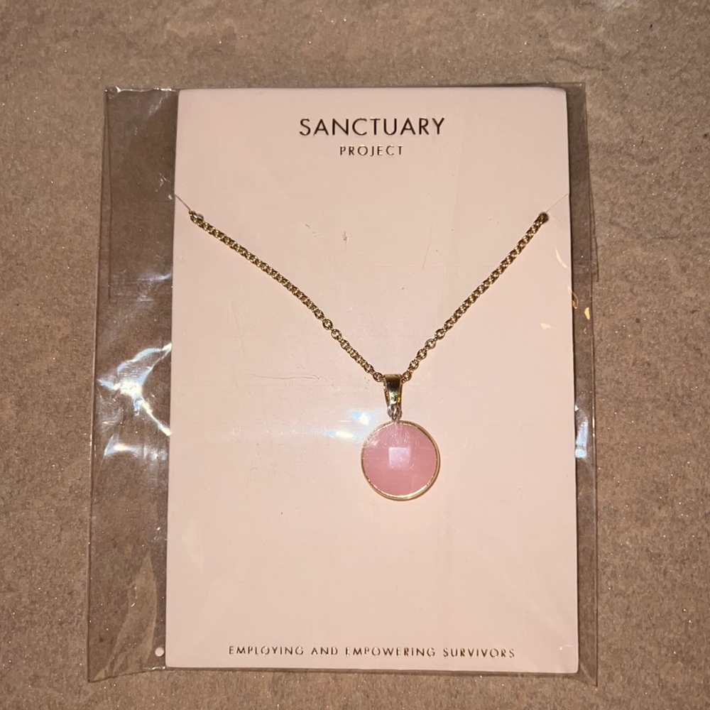 Sanctuary Project Rose Serenity Necklace Gold Tone Metal and Faceted Pink Stone